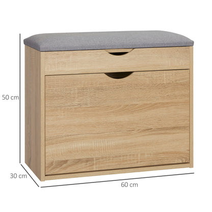 Shoe Bench with Cushion for 4 Pair of Shoes, Storage Bench with Padded Seat, Flip-up Cabinet and Hidden Space for Entryway