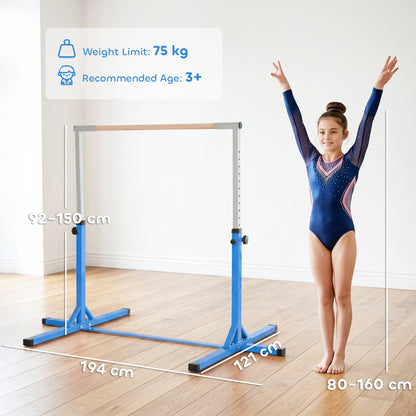 Height Adjustable Gymnastics Horizontal Bar for Kids, Children Junior Kip High Bar Fitness, Blue