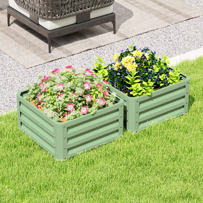 Set of Two 60 x 60cm Steel Planter Boxes - Light Green