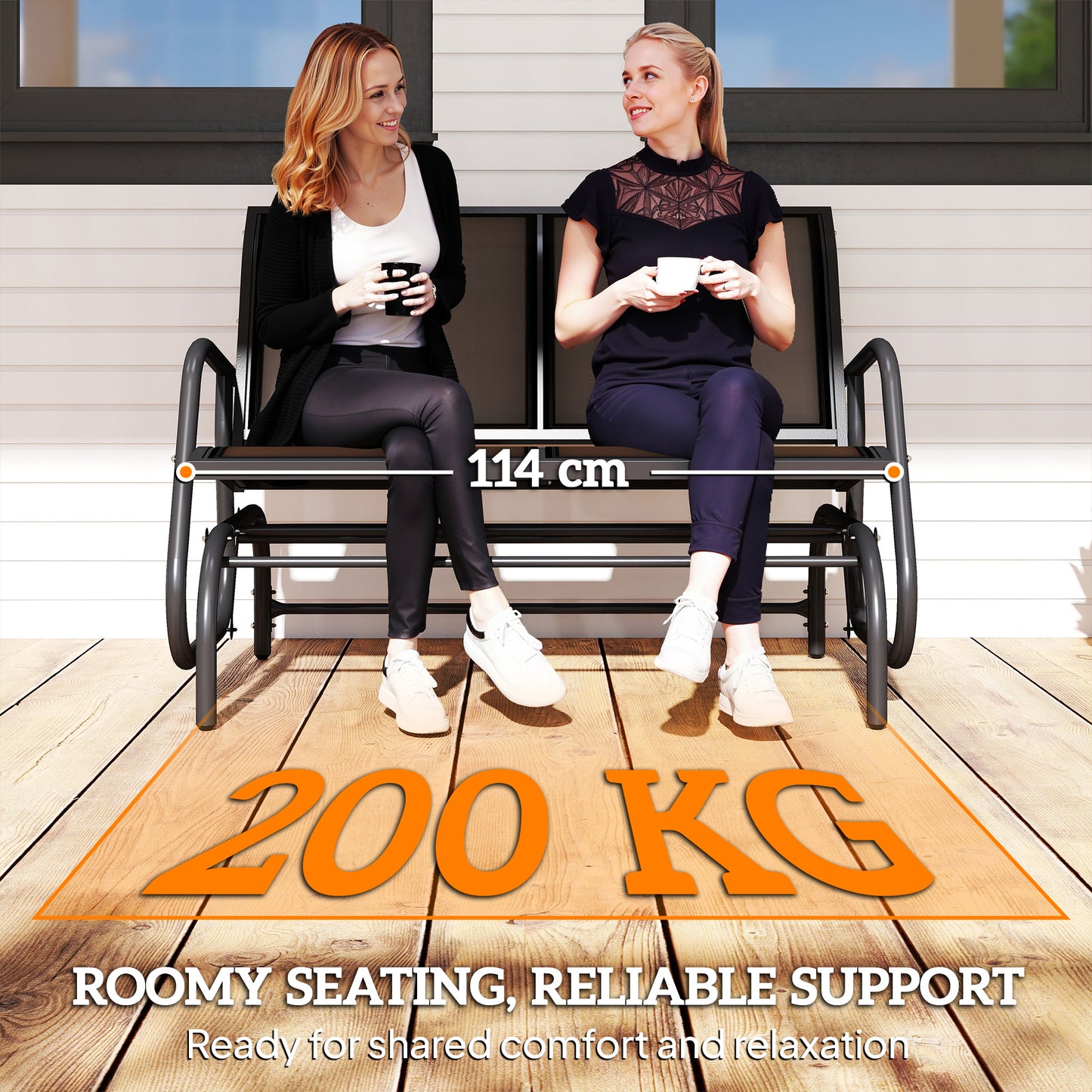 2-Person Outdoor Glider Bench Patio Double Swing Gliding Chair Loveseat w/Power Coated Steel Frame for Garden Patio Porch