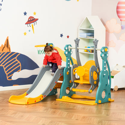 3-IN-1 Kids Swing and Slide Set with Basketball Hoop Slide Swing Adjustable Seat Height Toddler Playground Activity centre In