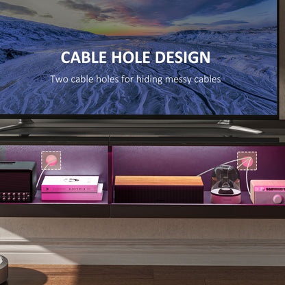 Floating TV Unit, Wall Mounted TV Cabinet for TVs up to 65", High Gloss Media Wall Unit with LED Lights, Storage Shelves