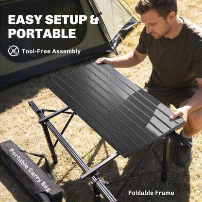 Folding Camping Table, 90 x 55 cm Height Adjustable Portable Collapsible Table