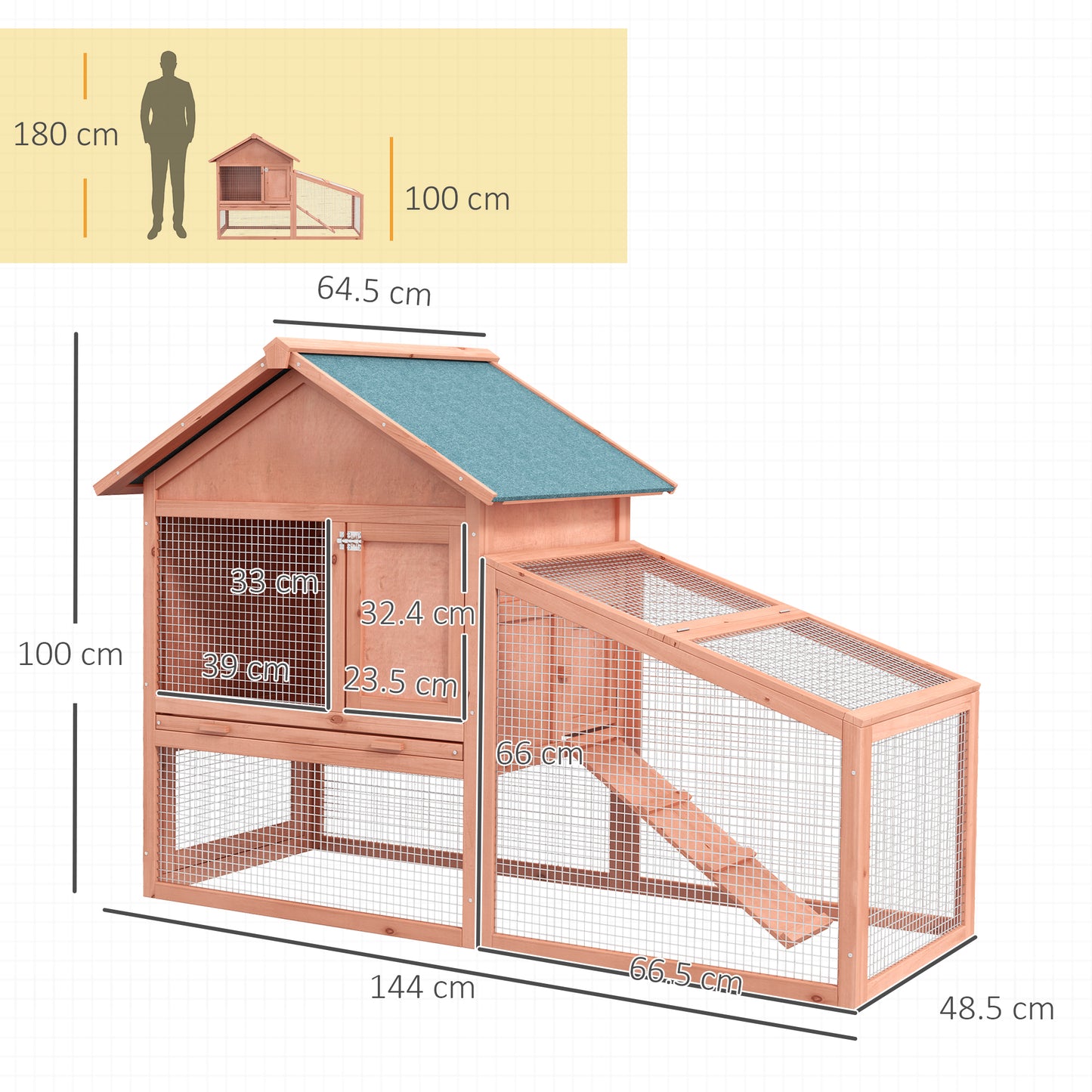 2 Tier Rabbit Hutch Outdoor, Guinea Pig Hutch, Solid Wood Bunny House