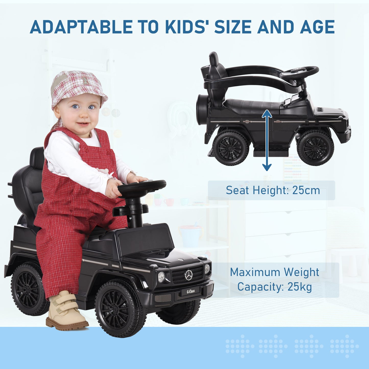3 in 1 Kids Children Ride on Push Car Toddler Sliding Car G350 Licensed Walker Foot to Floor Slider Push-Along with Horn Stee