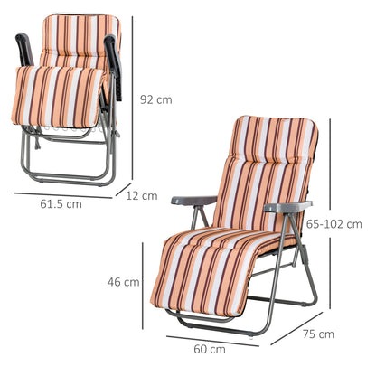 Reclining Garden Chair Set of 2, 5-Level Adjustable Zero Gravity Chairs, Orange Stripe
