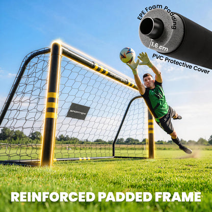 Football Goal, 6 x 4ft Portable Football Net with EPE Foam Padding, PVC Tube Covers Ground Stakes and Metal Frame