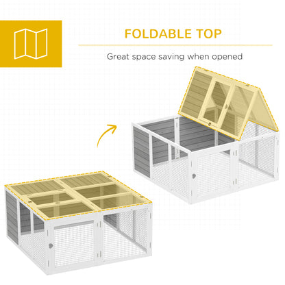 Rabbit Hutch with Openable Foldable Roof, Light Grey