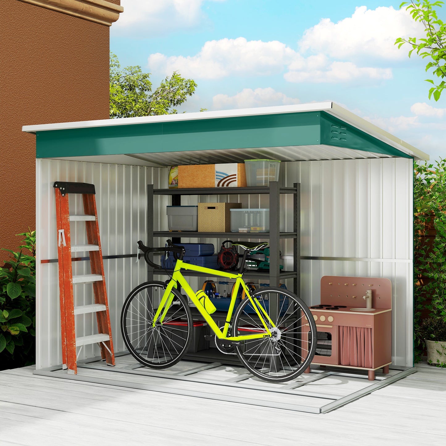 8.5 x 6ft Storage Shed Galvanised Steel Garden Shed, Metal Shed with Foundation Kit, Window