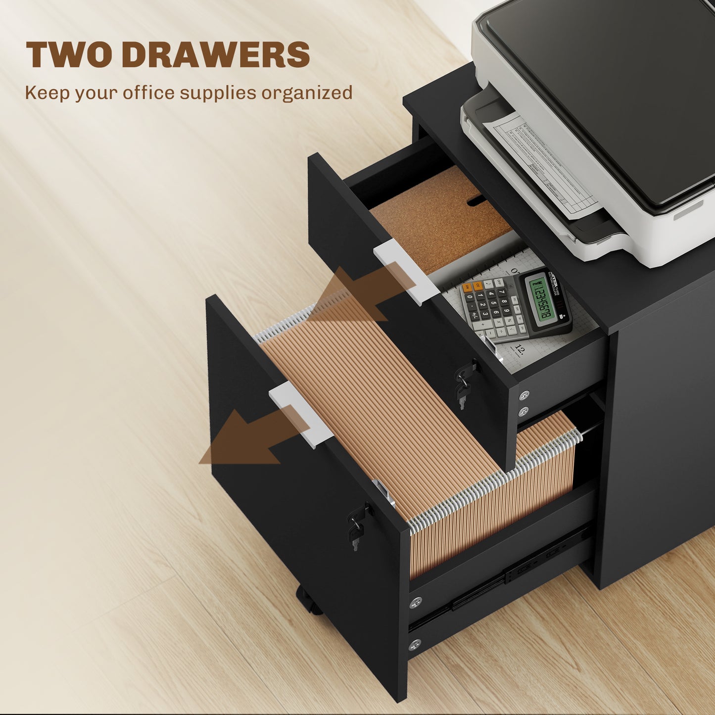 Two-Drawer Lockable Filing Cabinet - Black