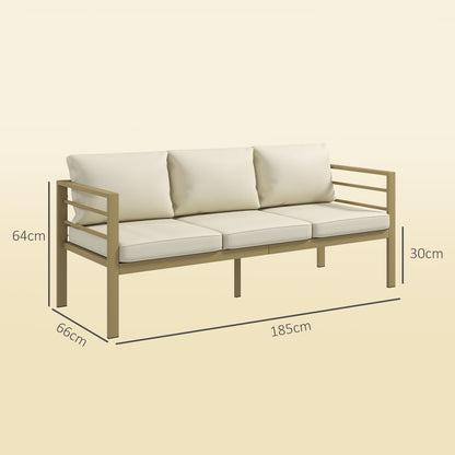 Garden Bench with Cushions, 3-Seater Sofa with Backrest, Armrest and Back Cushions, 185 x 66 x 64cm, Cream White