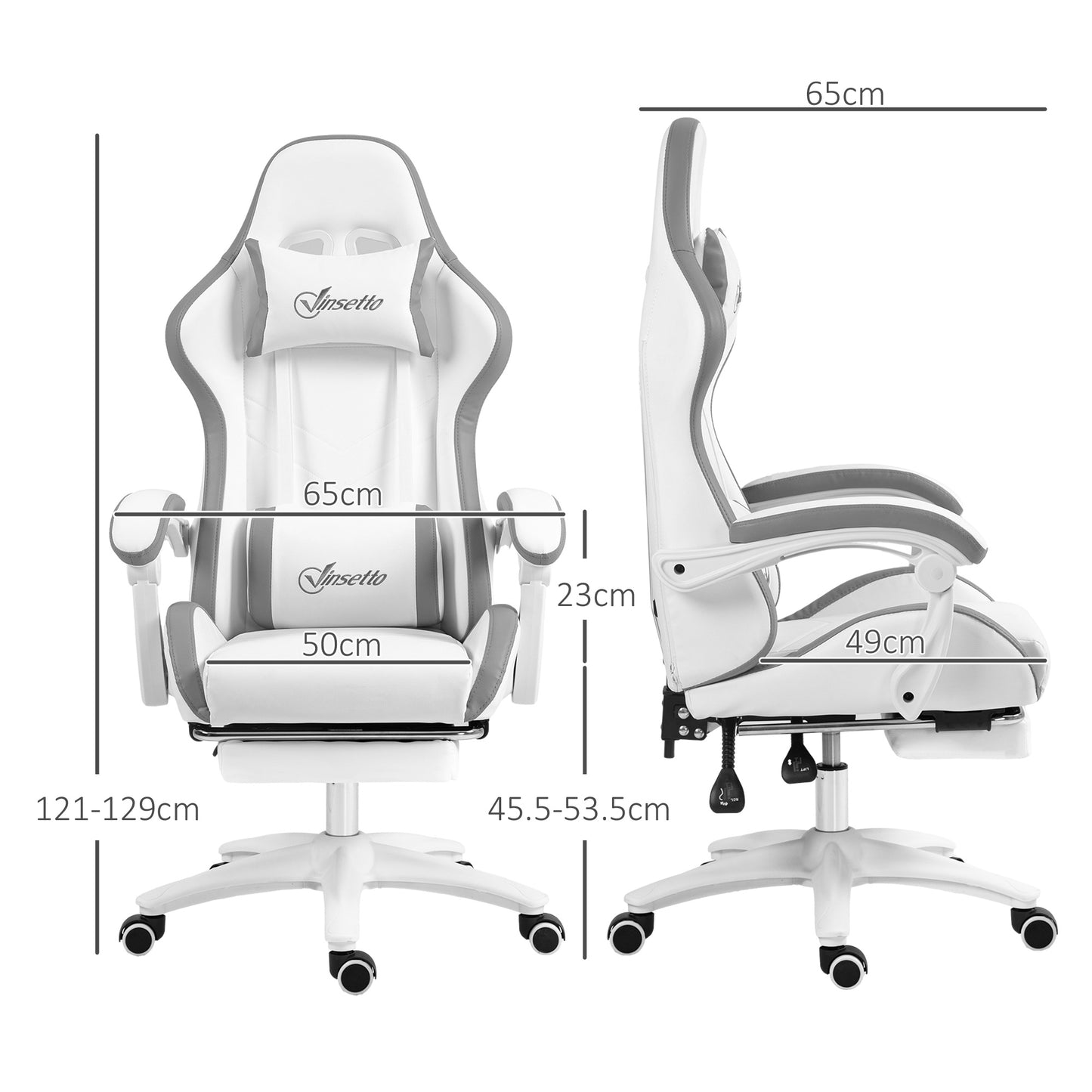 Computer Gaming Chair, PU Leather Desk Chair with Footrest, Swivel Task Chair with 135° Reclining Back and Lumbar Support
