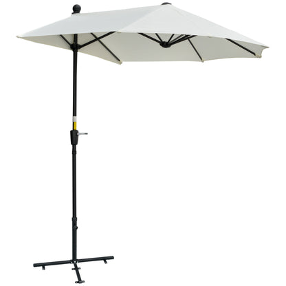 2m Half Parasol Market Umbrella Garden Balcony Parasol with Crank Handle, Base, Double-Sided Canopy, Cream White