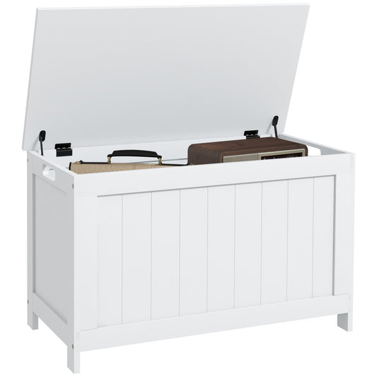 Storage Chest, Modern Storage Trunk with 2 Safety Hinges and Cut-out Handles, Wooden Toy Box for Living Room, Entryway