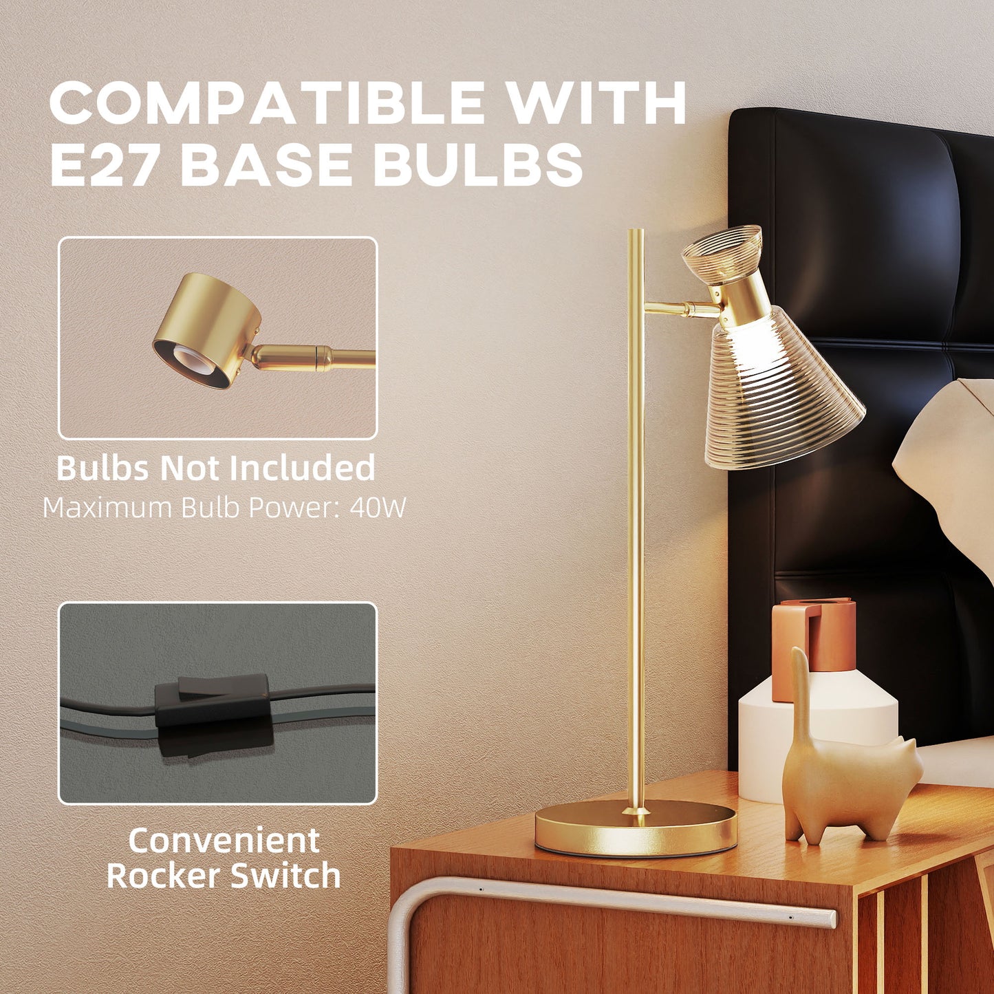 Modern Table Lamp, Bedside Lamp with Adjustable Flower-Shaped Head and E27 Socket for Living Room Bedroom Study