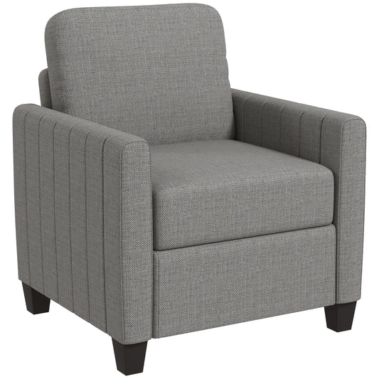 Modern Boxy Linen-Look Armchair - Light Grey