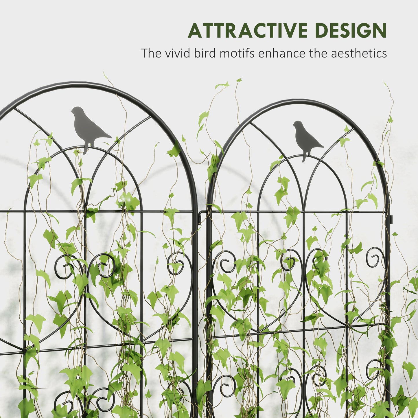Set of 2 Garden Trellis, Metal Fence Panels for Climbing Outdoor Plants, Flowers, 180 x 50cm