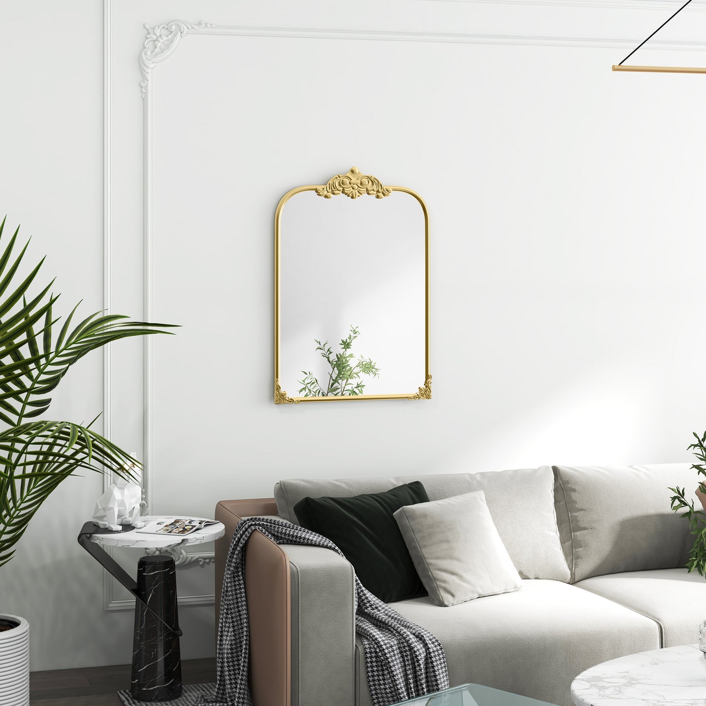 Wall Mirror, Decorative Baroque Mirror with Metal Frame, for Bedroom and Living Room, 60 x 87 cm, Gold Tone