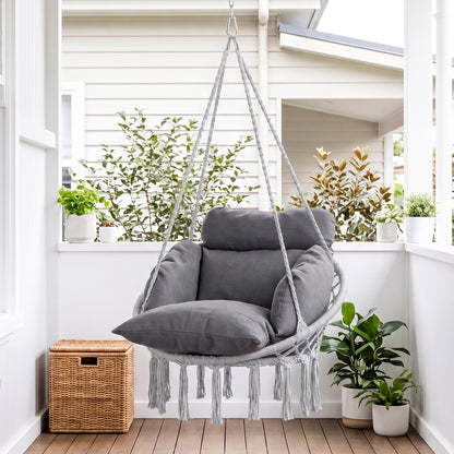 Hanging Chair Outdoor Hammock Chair with Soft Cushion, Cotton Rope Boho Style Swing Chair