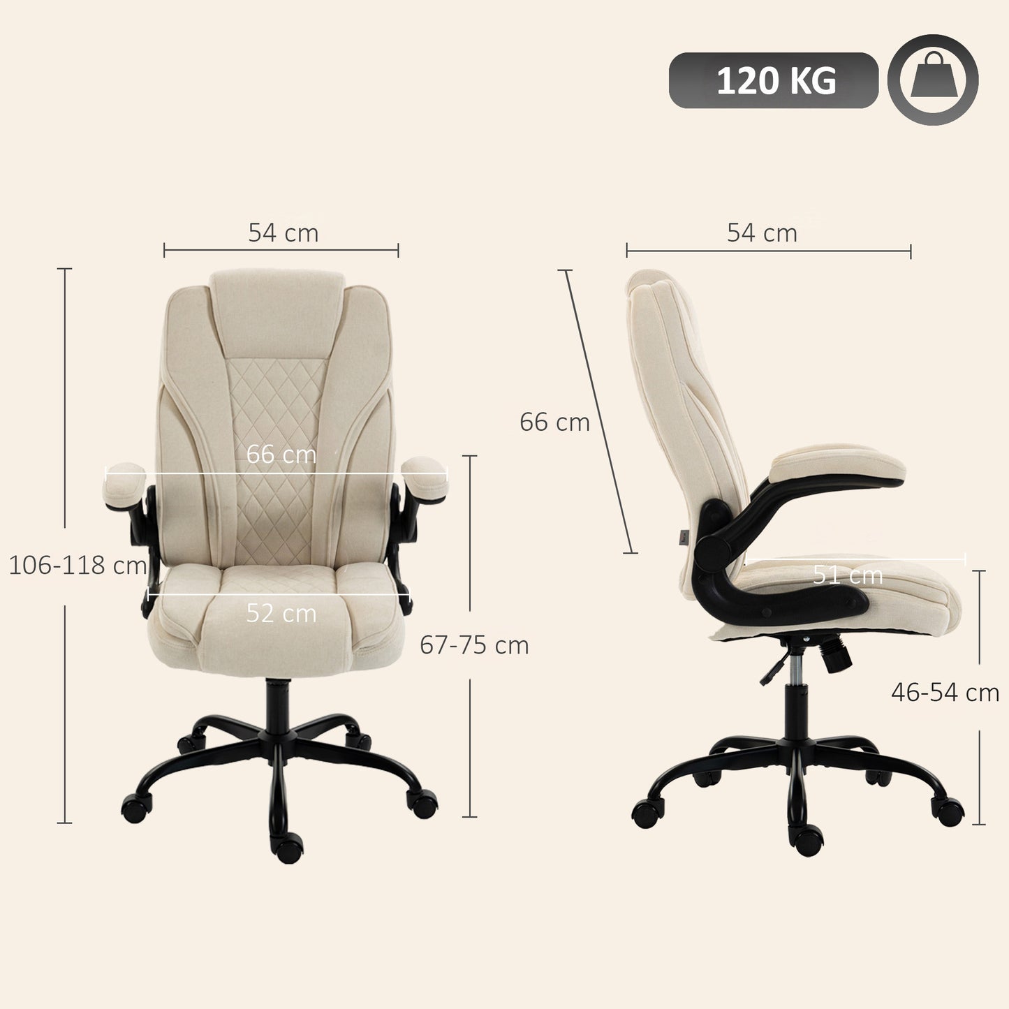 Office Chair, Ergonomic Desk Chair with Flip-up Armrest, Pocket Springs, Swivel Wheels, Adjustable Height, Beige