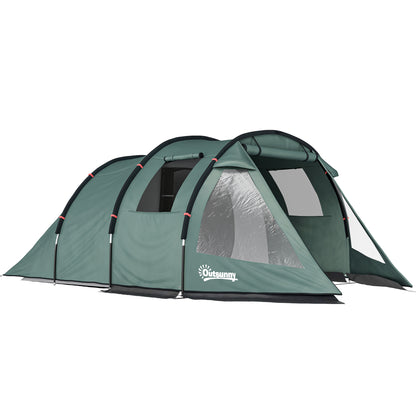 Two Room Tunnel Tent Camping Tent for 3 Man with Windows, Covers, Carry Bag, for Fishing, Hiking, Sports, Green