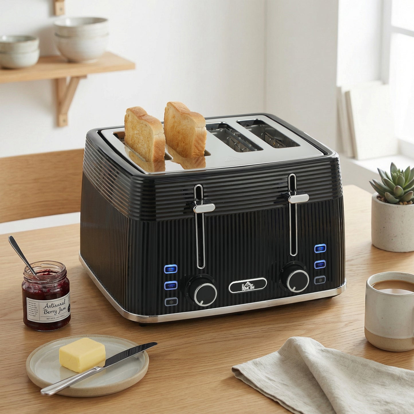 4 Slice Toaster with 7 Browning Levels, Bread Toaster with Removable Crumb Tray, Black