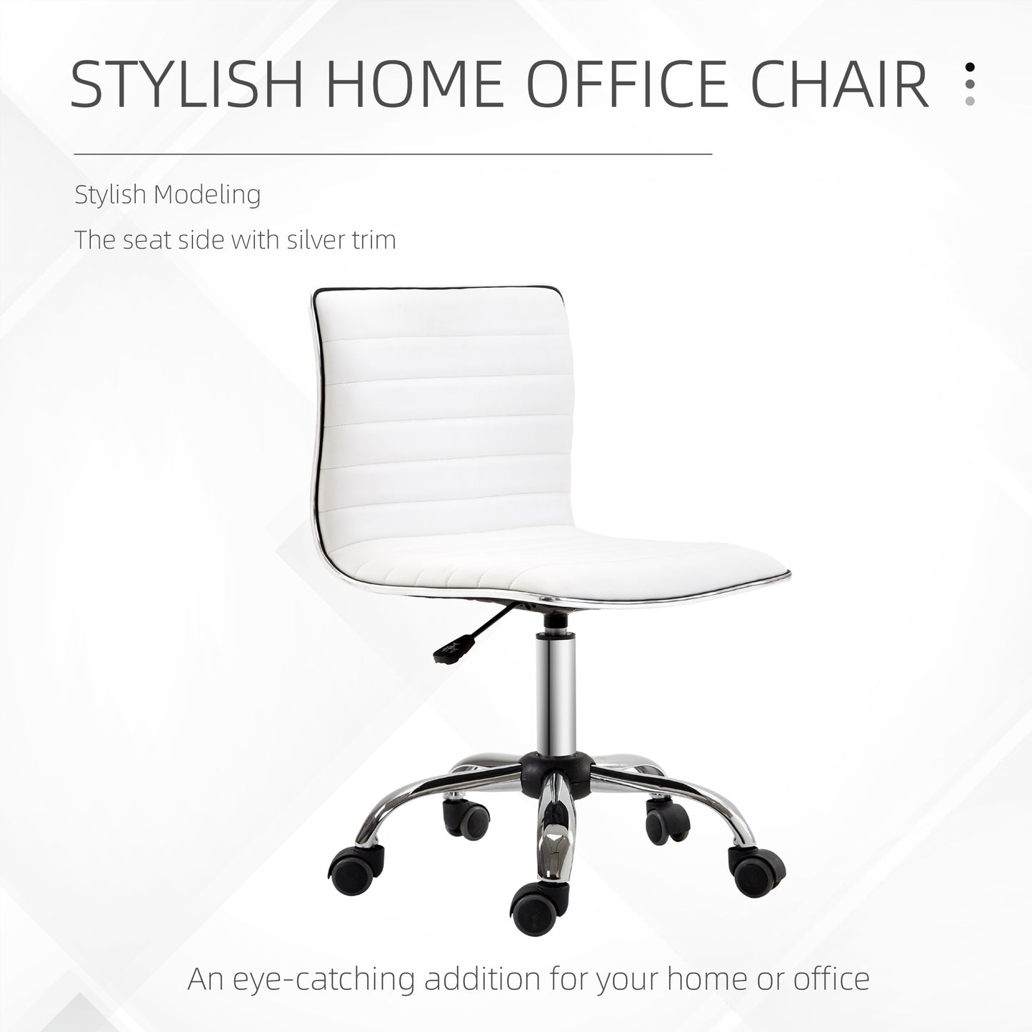 Adjustable Swivel Office Chair with Armless Mid-Back in PU Leather and Chrome Base - White