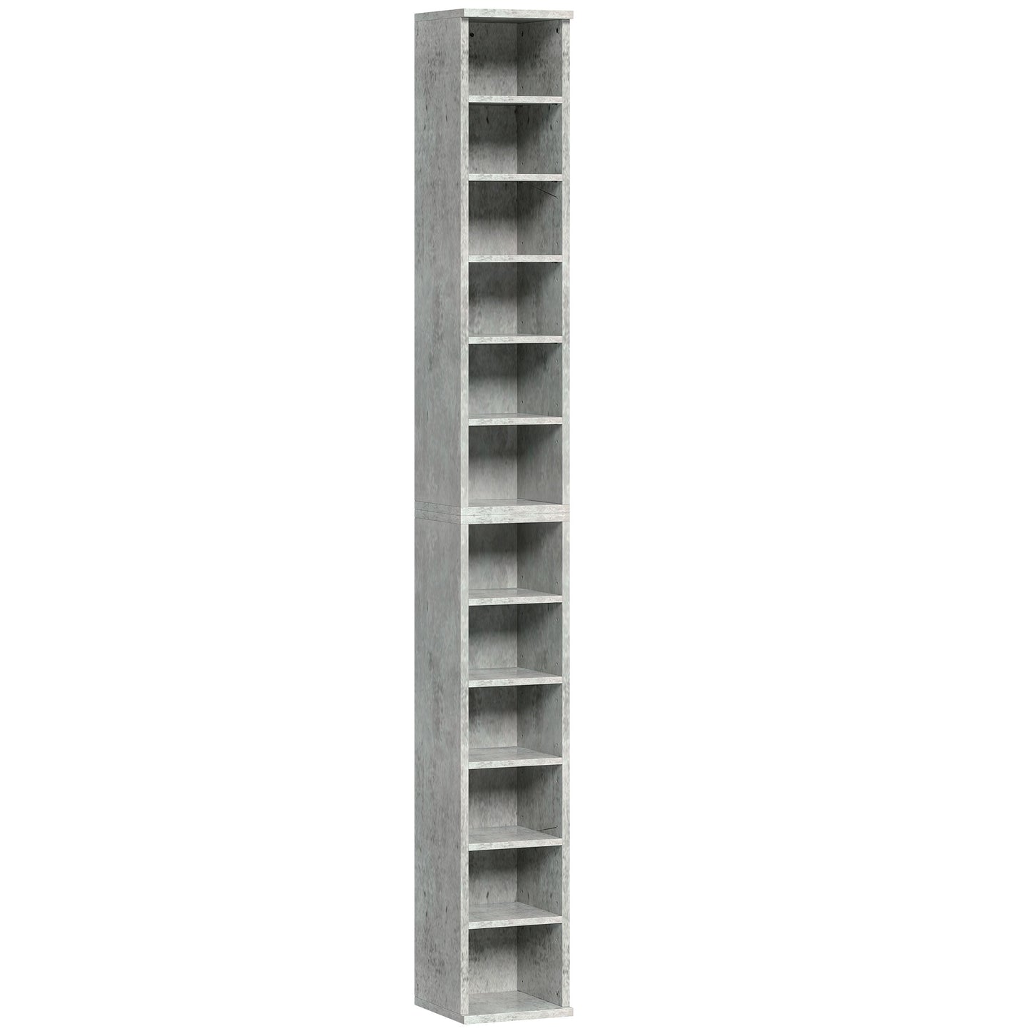 Set of 2 CD Media Display Shelf Unit Tower Rack with Adjustable Shelves, Cement Grey