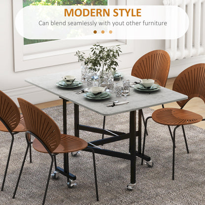 Mobile Drop Leaf Table, Folding Dining Table with 6 Wheels & Brakes, Kitchen Table for Small Spaces, Grey Marble Effect