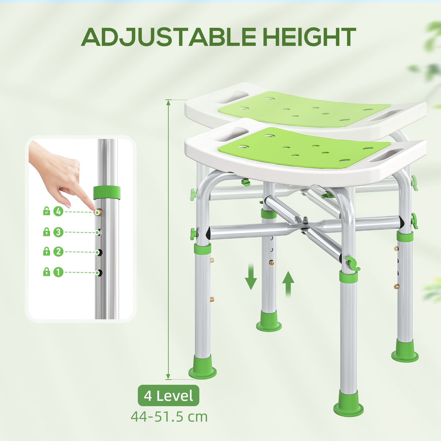 44-51.5cm Aluminium Frame Shower/Bath Stool - Green