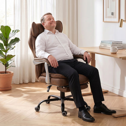 Executive Office Chair, Leathaire Big and Tall Office Chair 180 kg with Wide Seat, Reclining, Lumbar Support, Brown