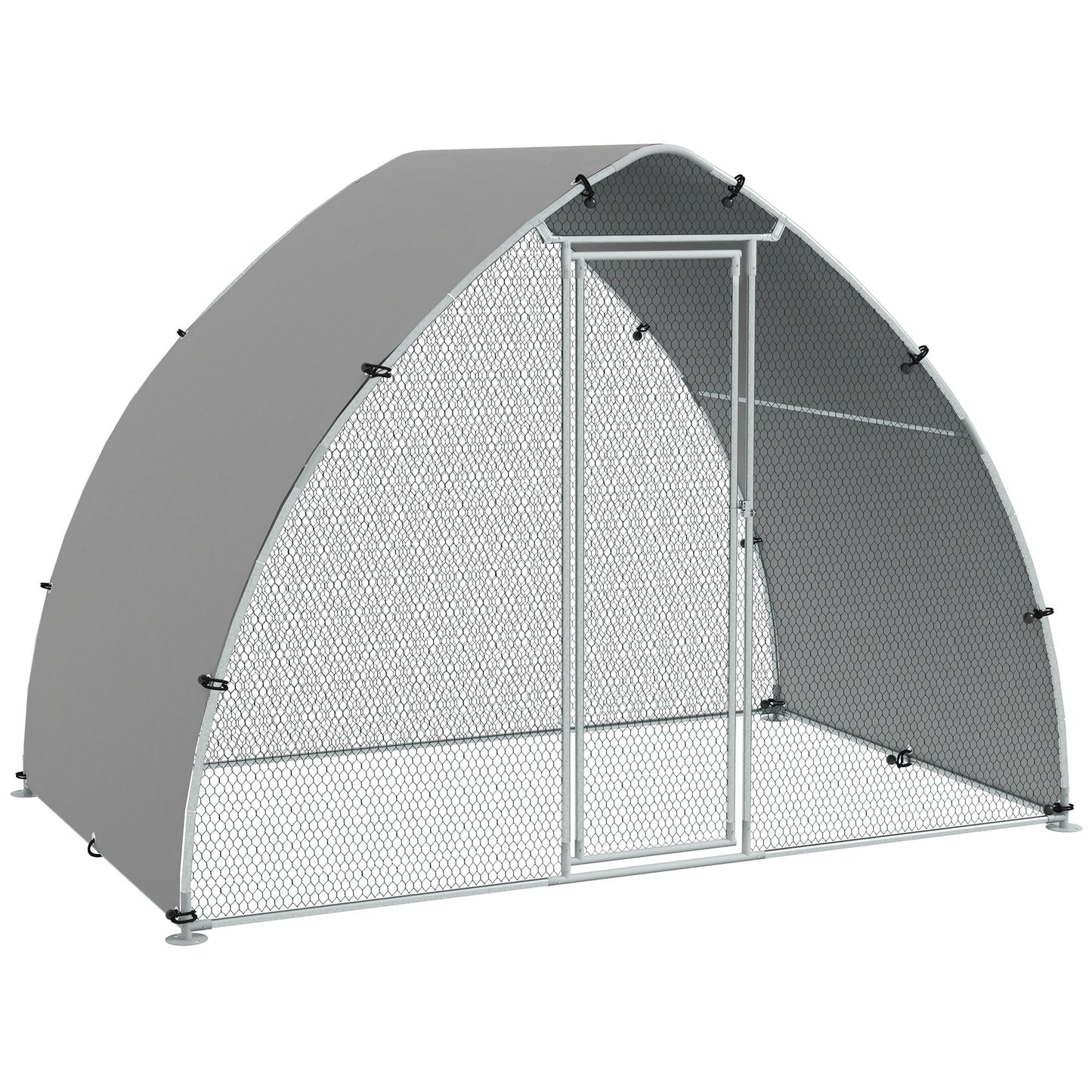 Galvanised Outdoor Chicken Coop with Cover, for 4-6 Chickens, Hens, Ducks, Rabbits, 3 x 1.9 x 2.2m - Silver Tone