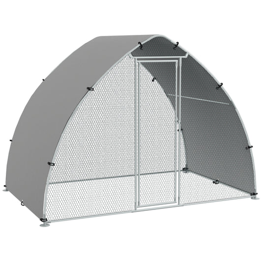 Galvanised Outdoor Chicken Coop with Cover, for 4-6 Chickens, Hens, Ducks, Rabbits, 3 x 1.9 x 2.2m - Silver Tone
