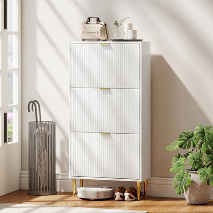 Elegant Three-Drawer Shoe Cabinet - White