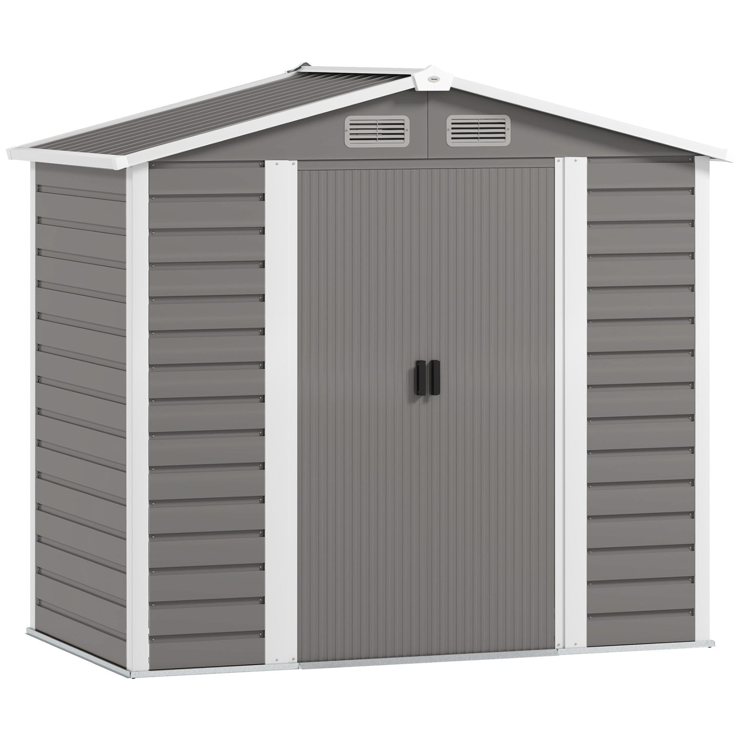 7 x 4ft Garden Shed, Easy to Assemble, Upgraded Galvanised Steel Frame with Foundation Kit, Double Doors with Lock