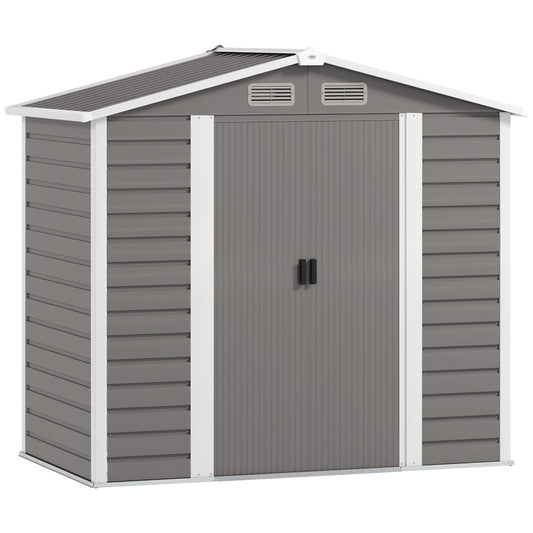 7 x 4ft Garden Shed, Easy to Assemble, Upgraded Galvanised Steel Frame with Foundation Kit, Double Doors with Lock