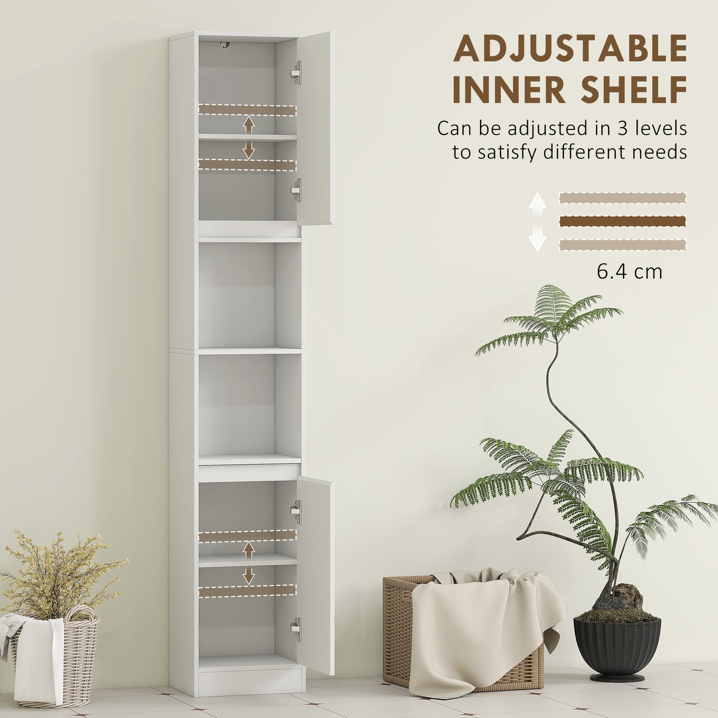 Narrow Bathroom Cabinet, Slim Bathroom Storage Unit with Open Compartment