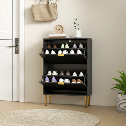 Elegant Two-Drawer Shoe Cabinet - Black