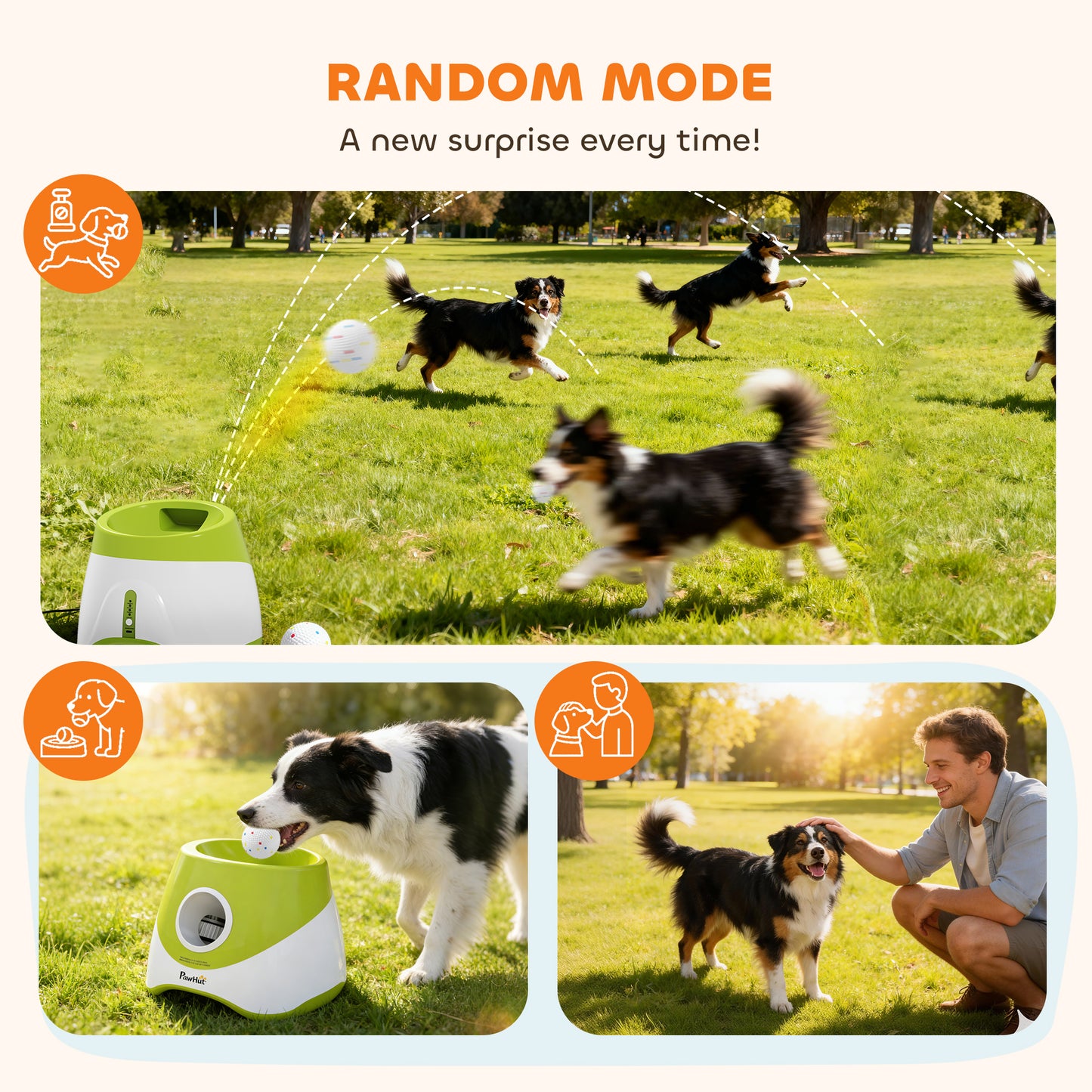 Automatic Dog Ball Launcher with 5 ETPU Balls 2.3", 3 Distance Settings 20/33/46ft, Green
