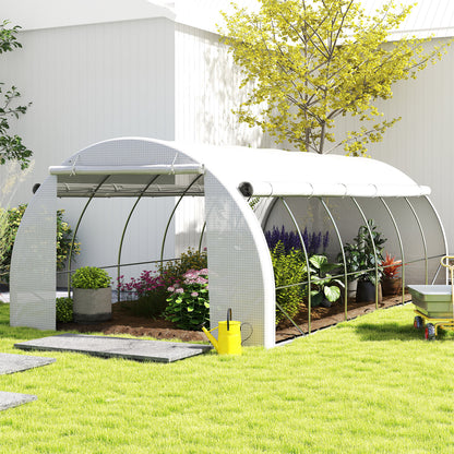 6 x 3 x 2 m Polytunnel Greenhouse with Roll-up Side Walls, Walk-in Grow House Tent with Steel Frame, Reinforced Cover