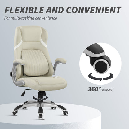 Linen-Look Office Chair, with Adjustable Height and Tension - Beige
