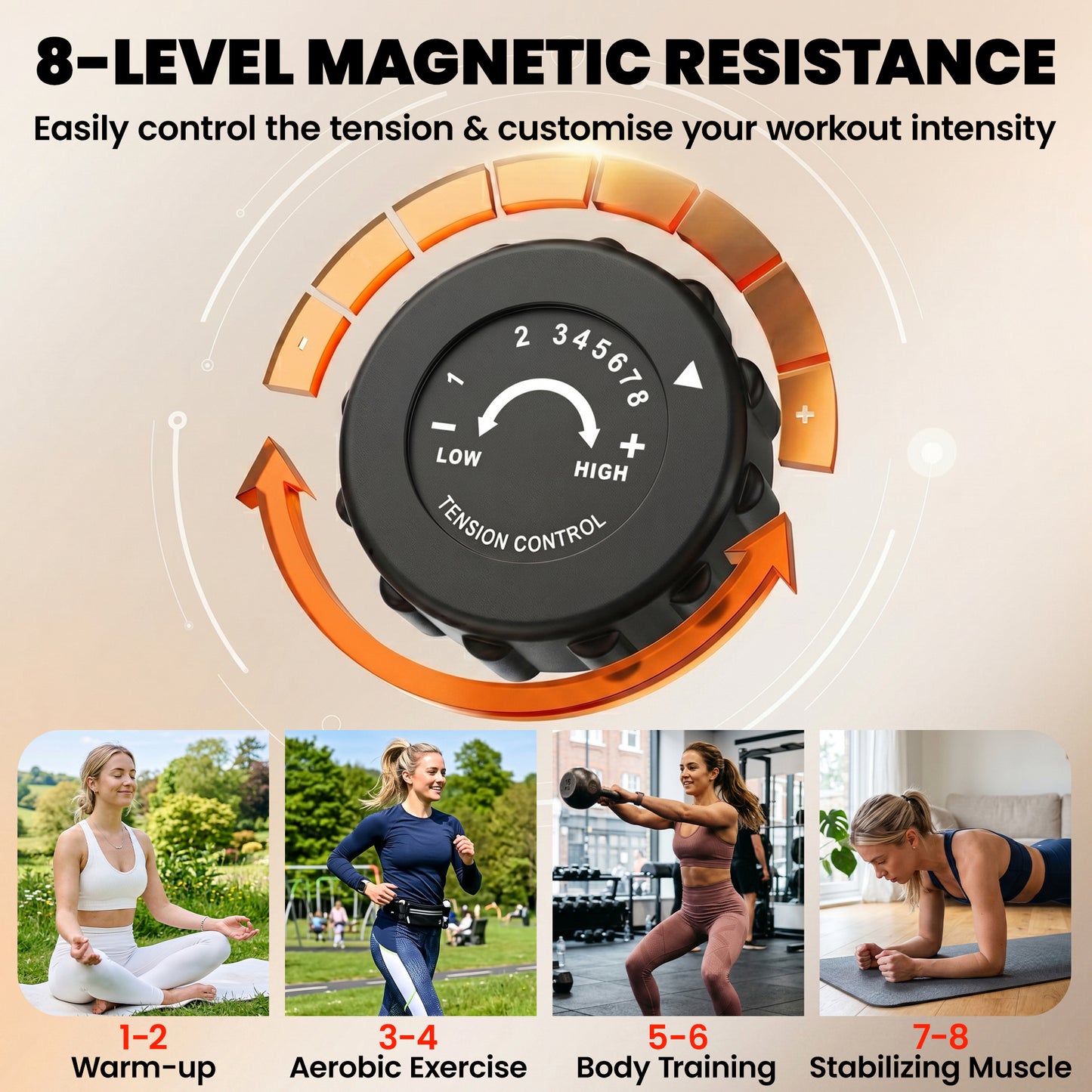 2-in-1 Folding Exercise Bike with 8-Level Magnetic Resistance, Arm Resistance Band, Pulse Sensor, Pink