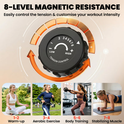 2-in-1 Folding Exercise Bike with 8-Level Magnetic Resistance, Arm Resistance Band, Pulse Sensor, Pink