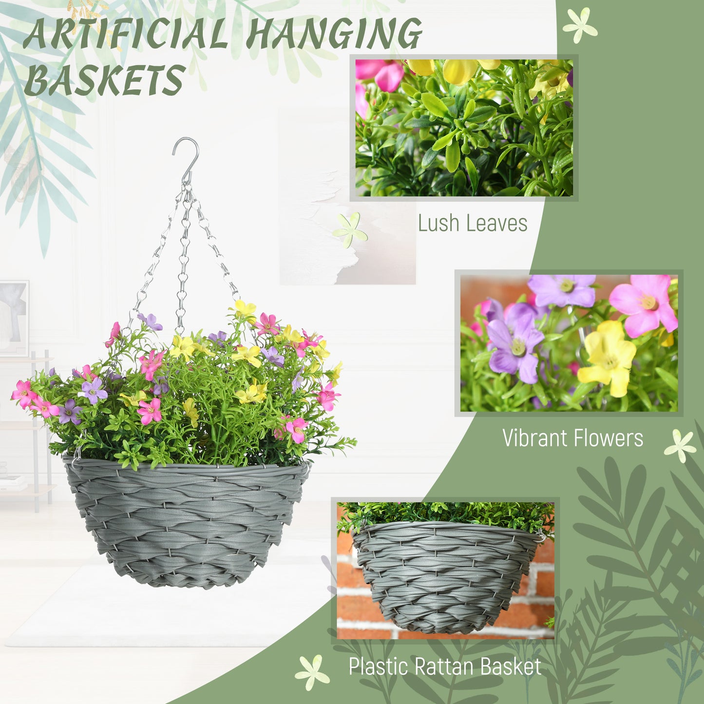Set of 2 Artificial Hanging Cosmos Flowers - Multi-Colored