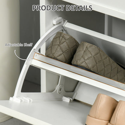 Shoe Storage Bench with Cushion & Drawers – White