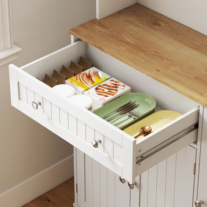 173 cm Tall Kitchen Cupboard with Charging Station, Pantry Storage Cabinet with Adjustable Shelves and 4 Door Racks