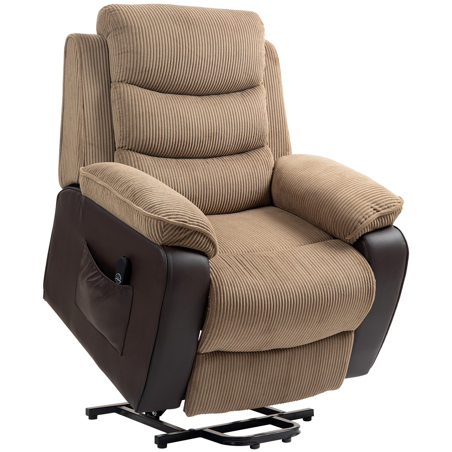 Overstuffed Corduroy Electric Lift Recliner Chair - Brown