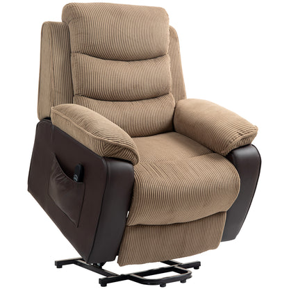 Overstuffed Corduroy Electric Lift Recliner Chair - Brown