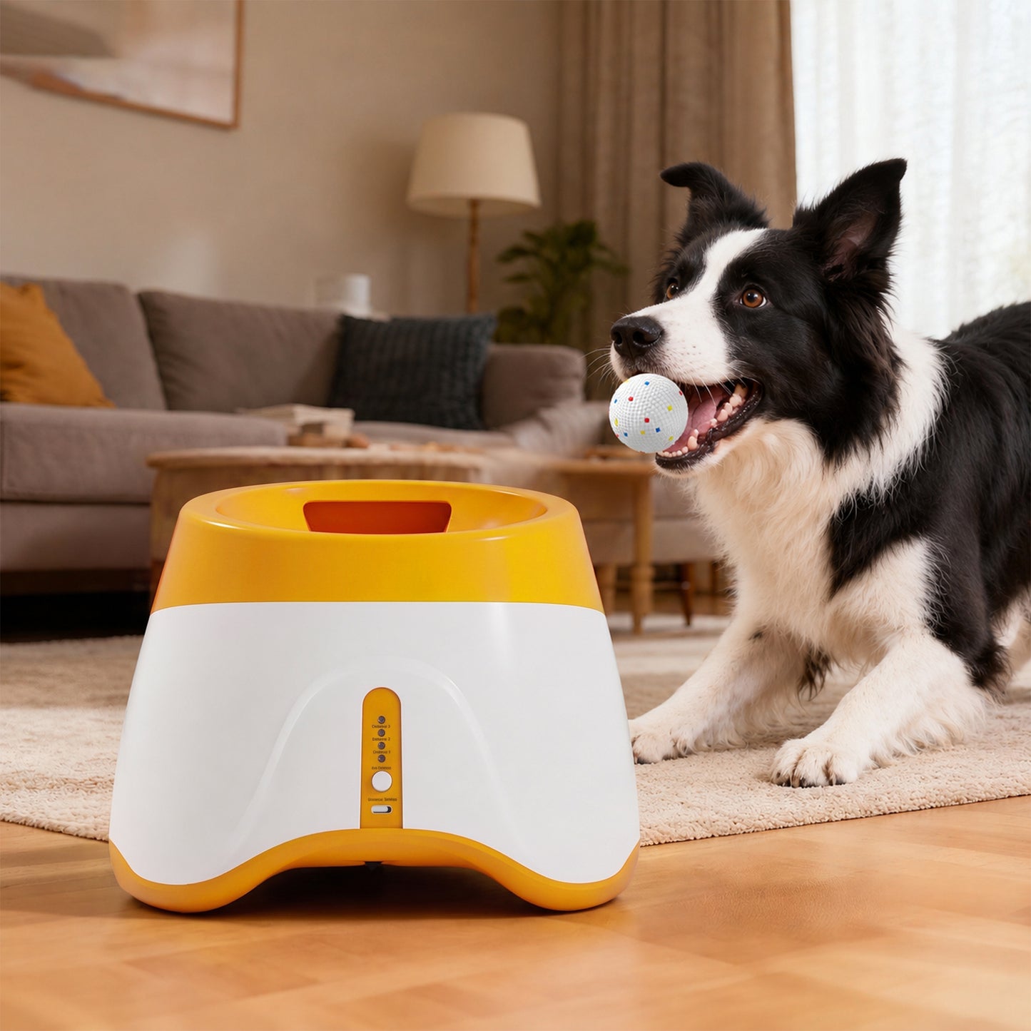 Automatic Dog Ball Launcher with 5 ETPU Balls 5.8 cm, 3 Distance Settings 6/10/14 m, Orange