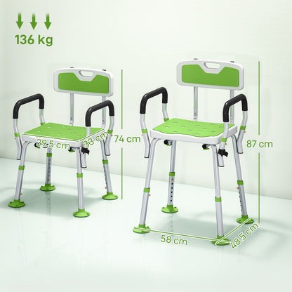 EVA Padded Shower Chair for the Elderly and Disabled, Height Adjustable Shower Stool with Back and Arms, 4 Suction Foot Pads